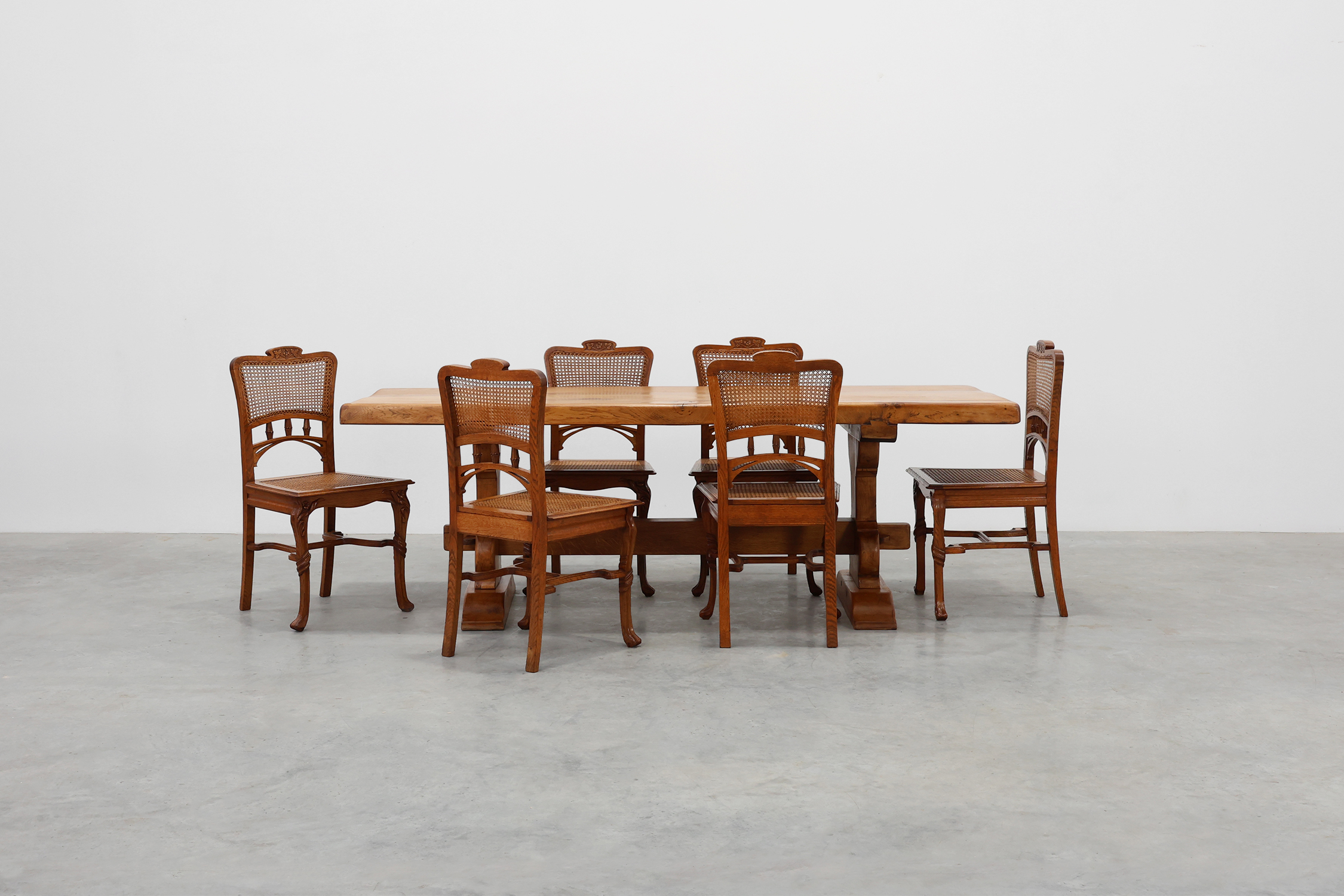 Rustic 20th century solid oak dinner table, France thumbnail